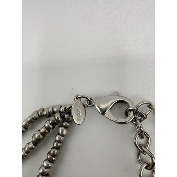 Chico's Brushed Silver Tone & Brass Beaded Layered MultiStrand Necklace - Picture 3 of 3